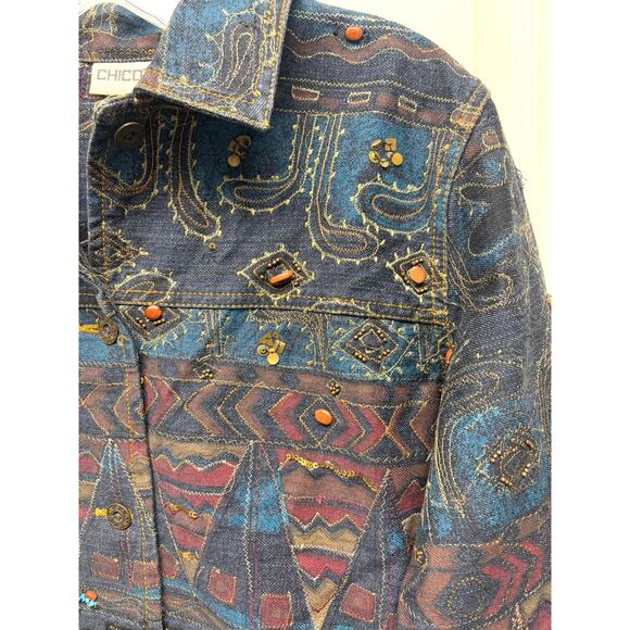 Chico’s Tapestry Embroidered Button Front Jacket Boho Southwest Geometric Size S - Picture 4 of 7